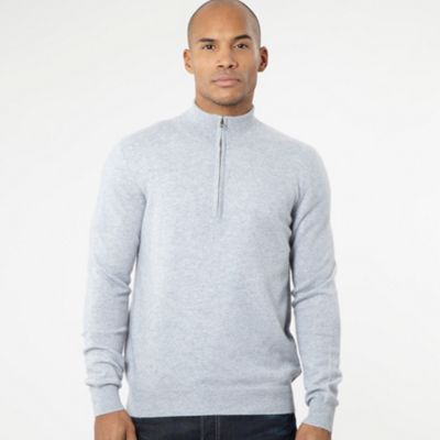 Light grey cashmere zip neck jumper