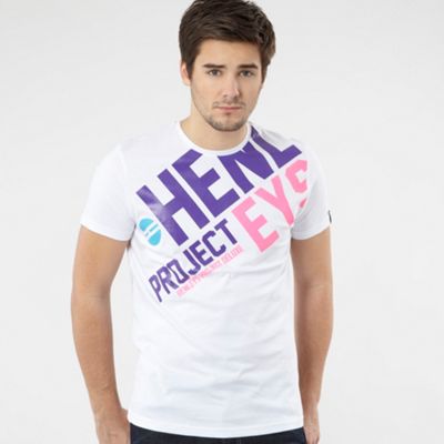 Henleys White neon branded print t-shirt