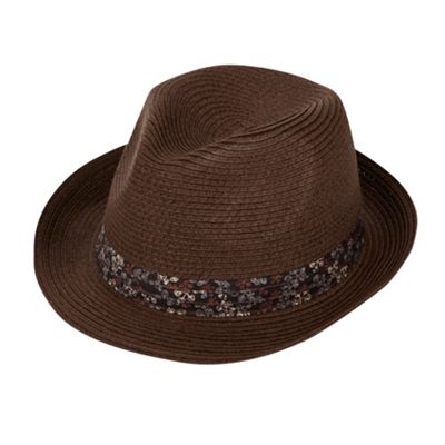 Brown floral band trilby hat                                                                                                    
