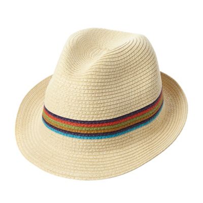 Natural striped banded trilby hat                                                                                               