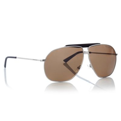 Home Men Sunglasses Brown grid-textured bar aviator sunglasses