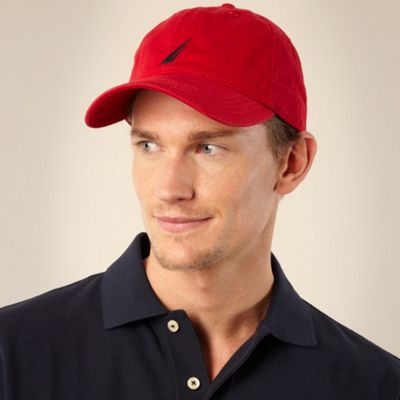 Red embroidered logo baseball cap
