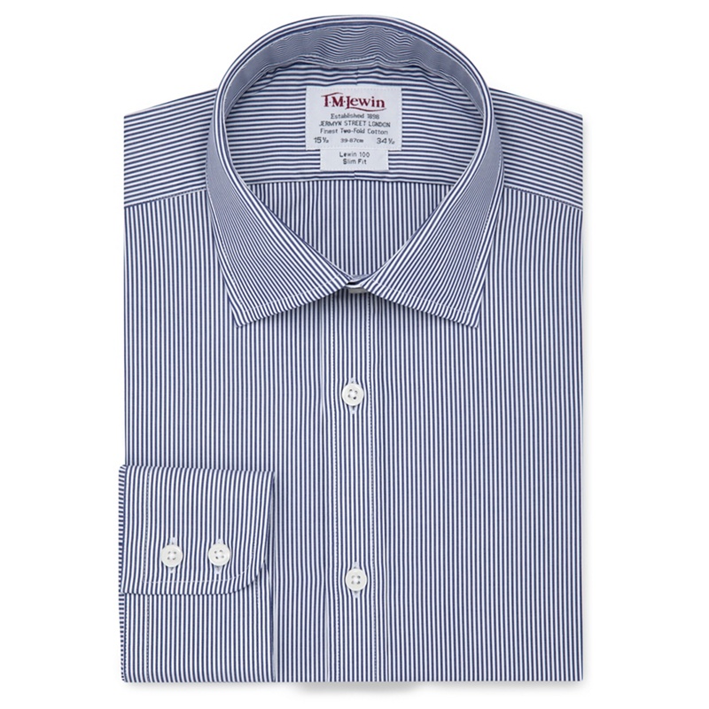 T.M.Lewin Slim Fit Navy Bengal Stripe Short Sleeve Length Shirt Review