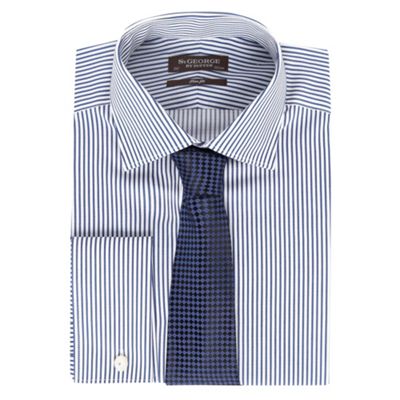 Blue bold stripe shirt and tie set