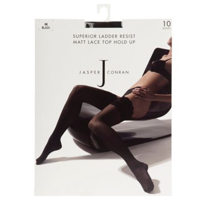 Black superior ladder resist matt lace top hold up                                                                              