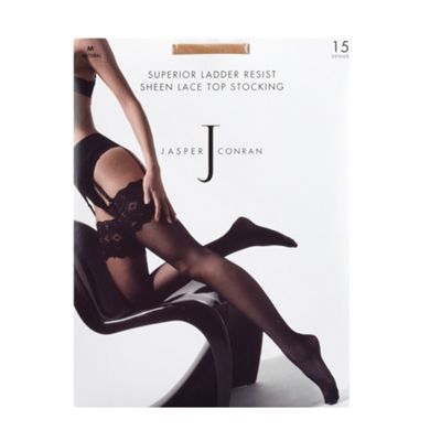 Natural 10d sheer sheen lace top ladder resistant stockings