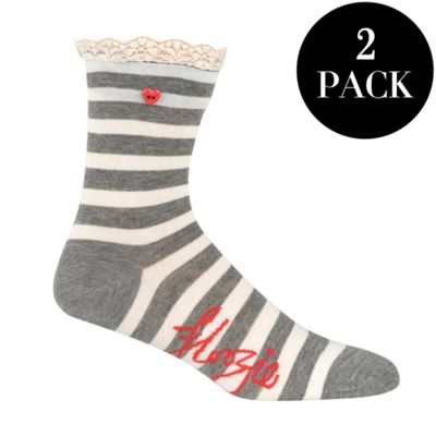 Pack of two stripe and heart ankle socks