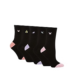 Debenhams - Pack of five black embroidered butterfly ankle high socks