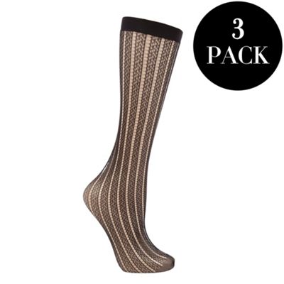 Pack of 3 black net pattern knee highs