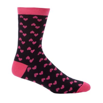 Black Cotton Rich Heart Print Ankle Socks