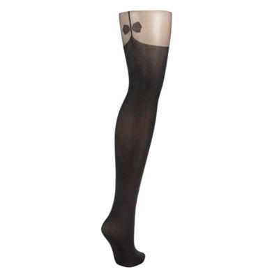 Black sheer mock-suspender tights