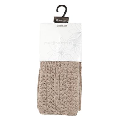 Beige chunky knit over the knee socks                                                                                           