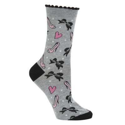 Grey bow and shoe ankle socks