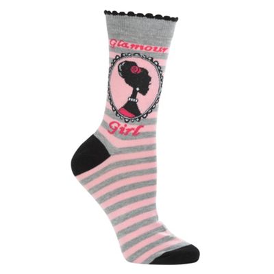 Pink striped Glamour girl ankle socks