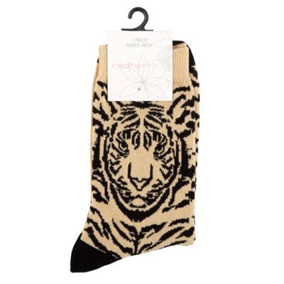 Tan Tiger Print Ankle Socks