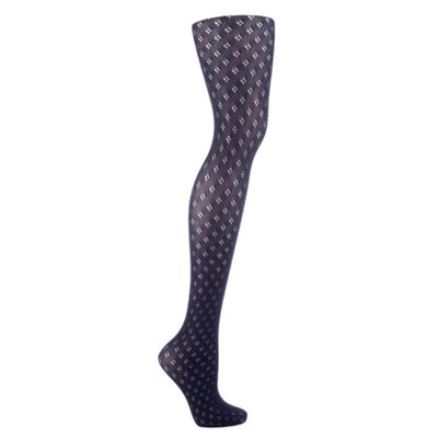 Navy crocheted flower tights