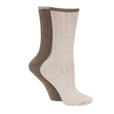 Pack of two brown and beige thermal socks                                                                                       