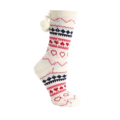 Cream fairisle heat knit slipper socks
