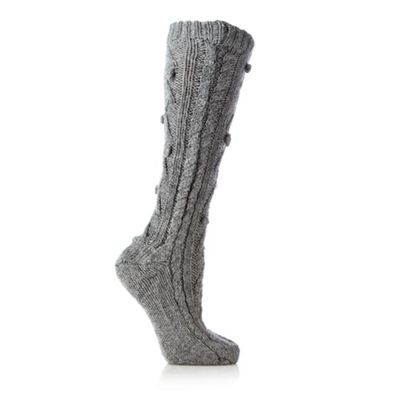 Grey cable knitted knee high socks