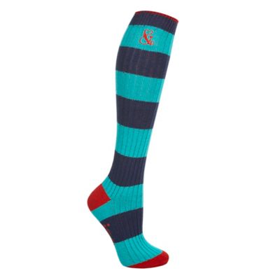 Navy striped ribbed knee high socks