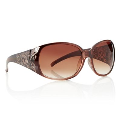 Brown Studded Matte Patterned Oversized Sunglasses                                                                              
