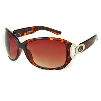 Light Brown Tortoiseshell Ringed Logo Round Sunglasses                                                                          