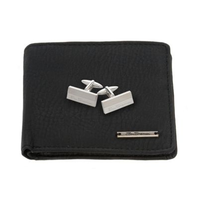 Black wallet and cufflinks set