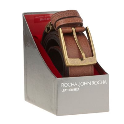 Designer brown leather belt in a box                                                                                            