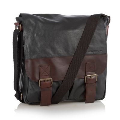 Designer black leather two colour utility bag
