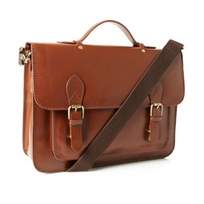 Tan double shield clasp fastened satchel                                                                                        