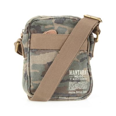 Khaki camouflage canvas cross body bag                                                                                          
