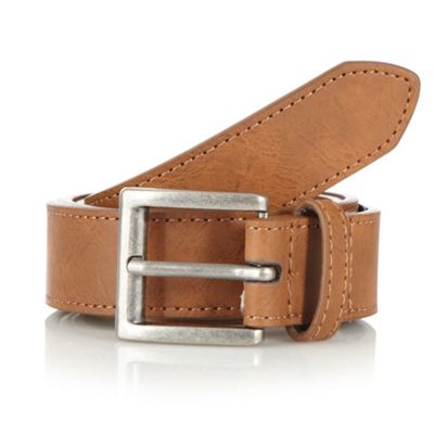 Tan bonded leather skinny square buckle belt