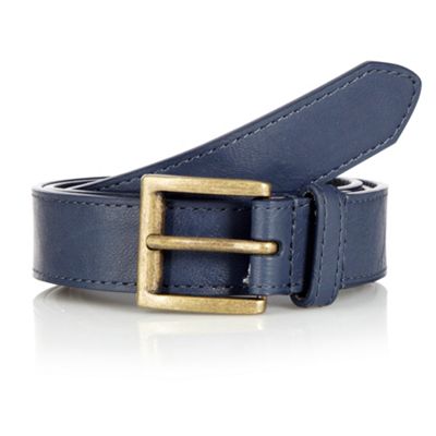 Blue bonded leather skinny square buckle belt