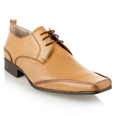 Designer tan leather square toe shoes                                                                                           
