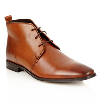 Designer tan contrasting top stitched leather boots