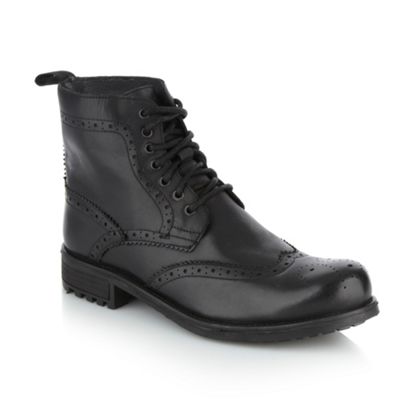Black brogue trimmed leather ankle boots                                                                                        