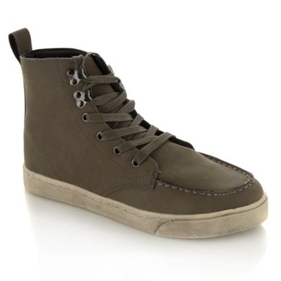 Grey faux leather apron lace up front boots                                                                                     