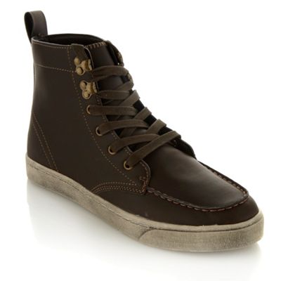 Brown faux leather apron lace front boots                                                                                       