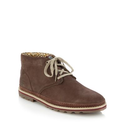 Brown raw edged leather high top shoes                                                                                          