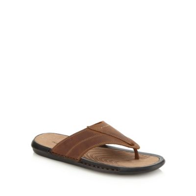 Tan stab stitched leather flip flops                                                                                            