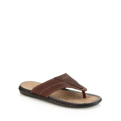Brown stab stitched leather flip flops                                                                                          