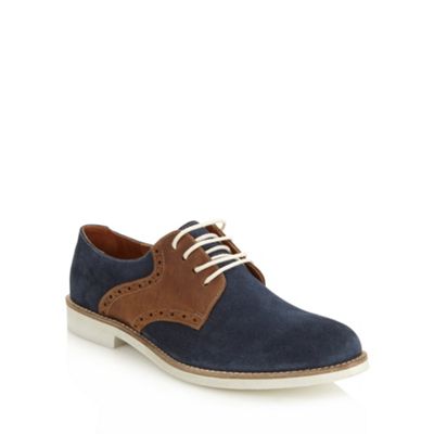 Designer navy panelled suede lace up shoes                                                                                      