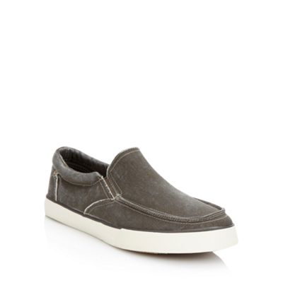 Brown washed canvas slip on shoes                                                                                               