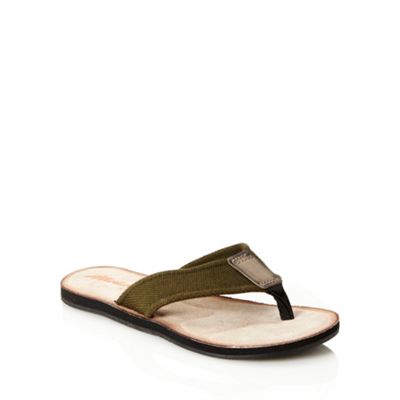 Khaki chunky canvas strapped flip flops                                                                                         