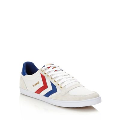 White suede panelled canvas trainers                                                                                            