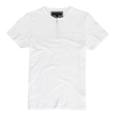 White concealed placket crew neck t-shirt