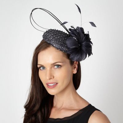 Designer dark grey diamante quill beret fascinator                                                                              