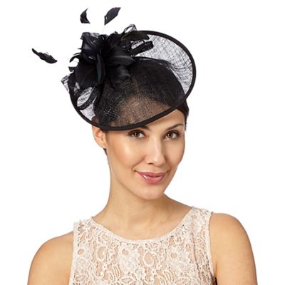 Black feather corsage saucer headband