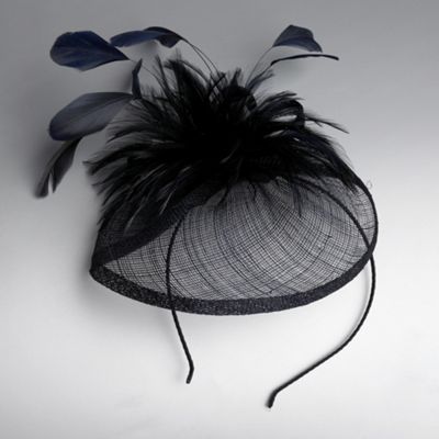 Navy veil & feather cluster fascinator