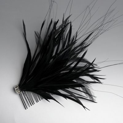 Black feather plume fascinator hair comb